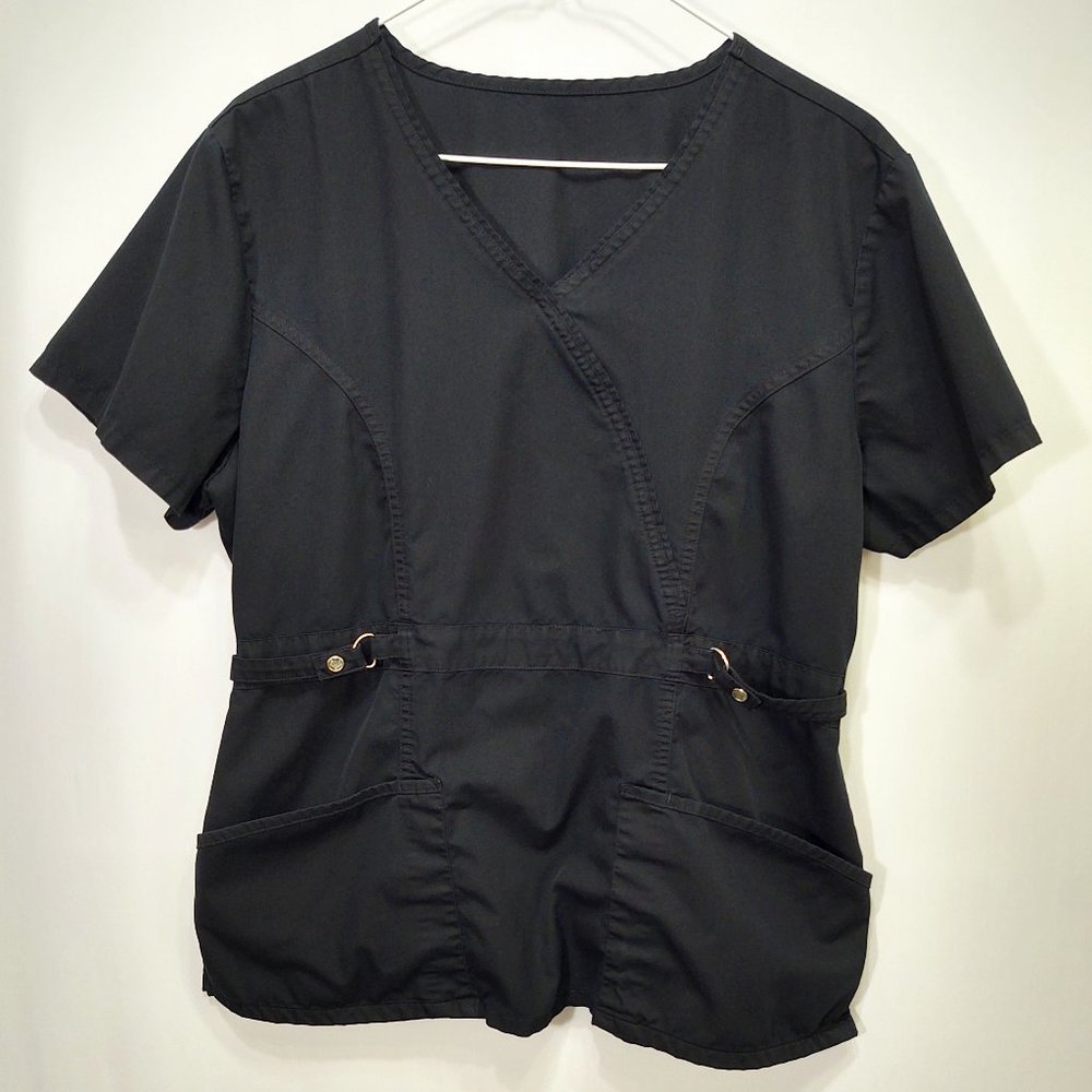 3/$30 Black Mock Wrap Scrub Top Medium
